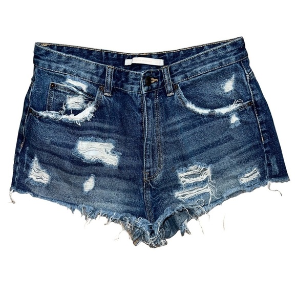 Zara Women’s Distressed Medium Wash Raw Hem Jean Shorts Size 6 - Picture 1 of 6
